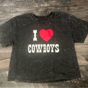 Black 'I Love Cowboys' Crop Women’s Cotton Tshirt Large Cowgirl Vibes